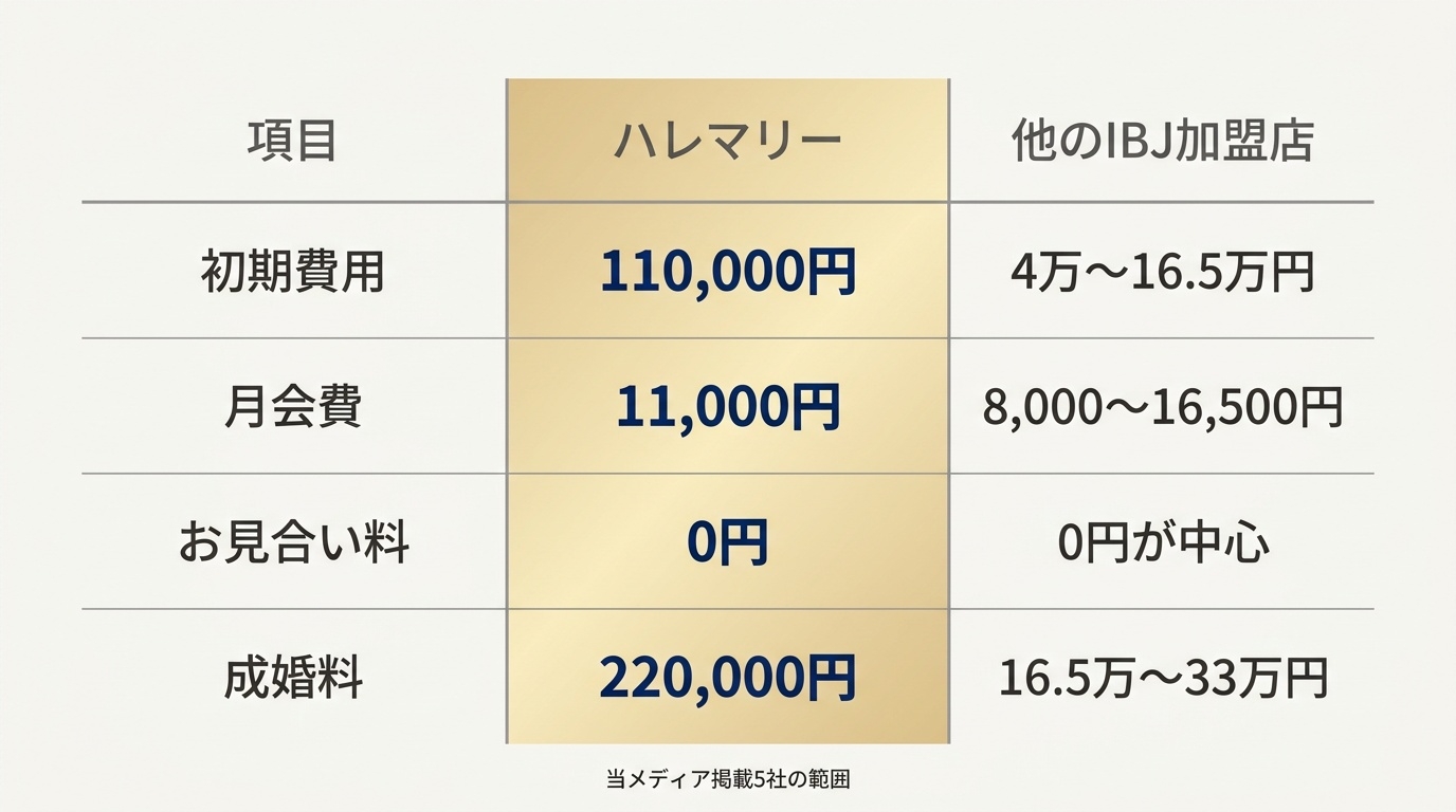 ハレマリー(スタンダード)と他のIBJ加盟店の料金比較。