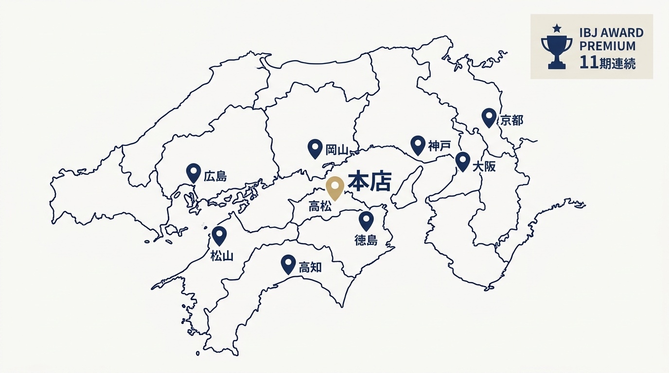 Asmariの10拠点の配置とIBJ AWARDの受賞歴の概要図。