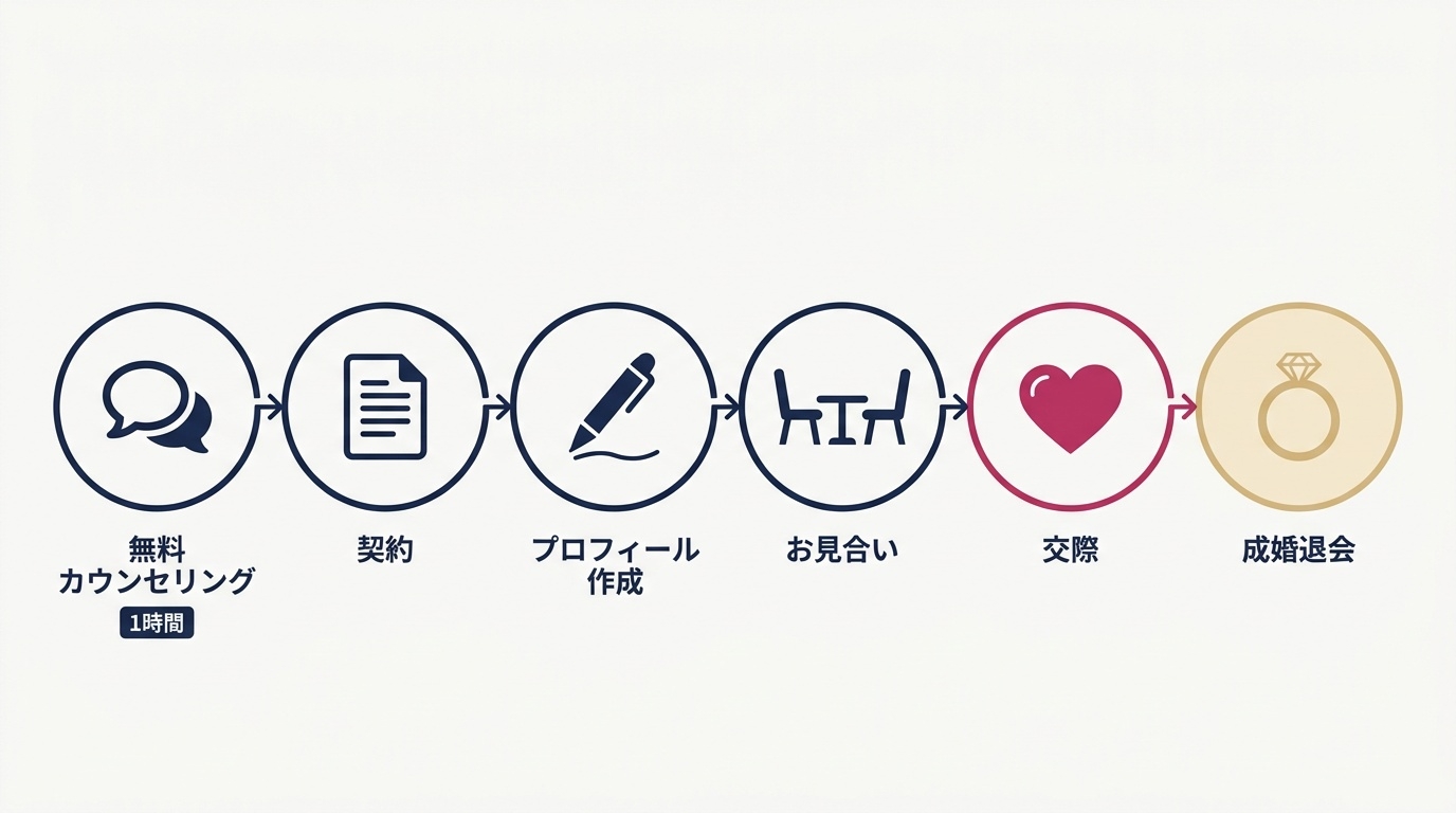 Hasegawa Marriage Agencyの無料カウンセリングから成婚までの6ステップ。
