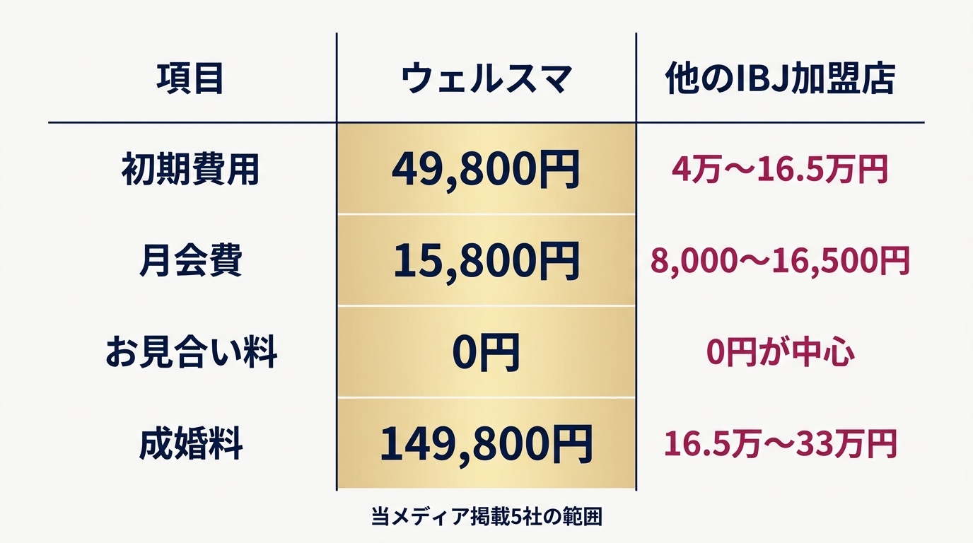 ウェルスマ（サポートプラン）と他のIBJ加盟店の料金比較。