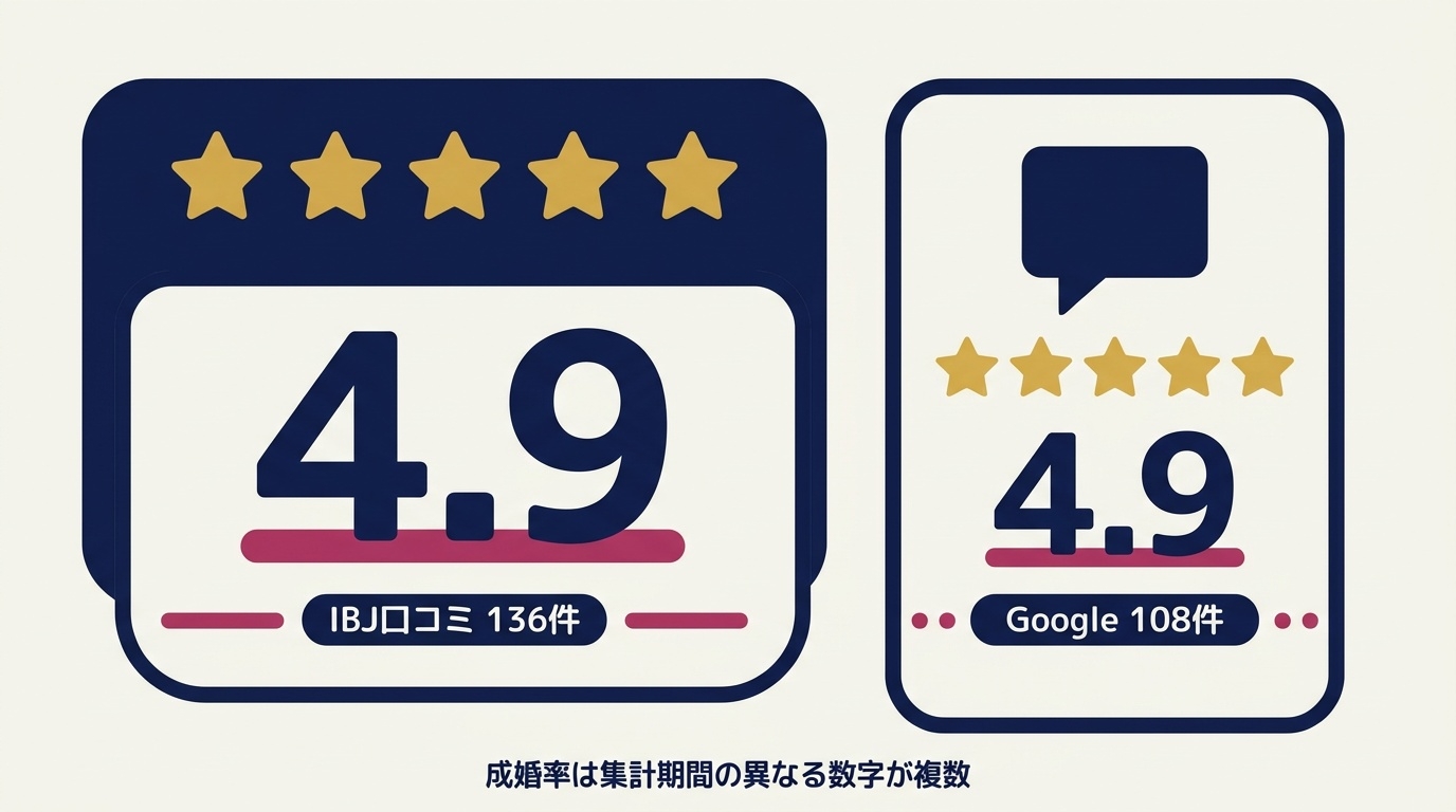 IBJ公式ページとGoogleの口コミ評価の整理図。