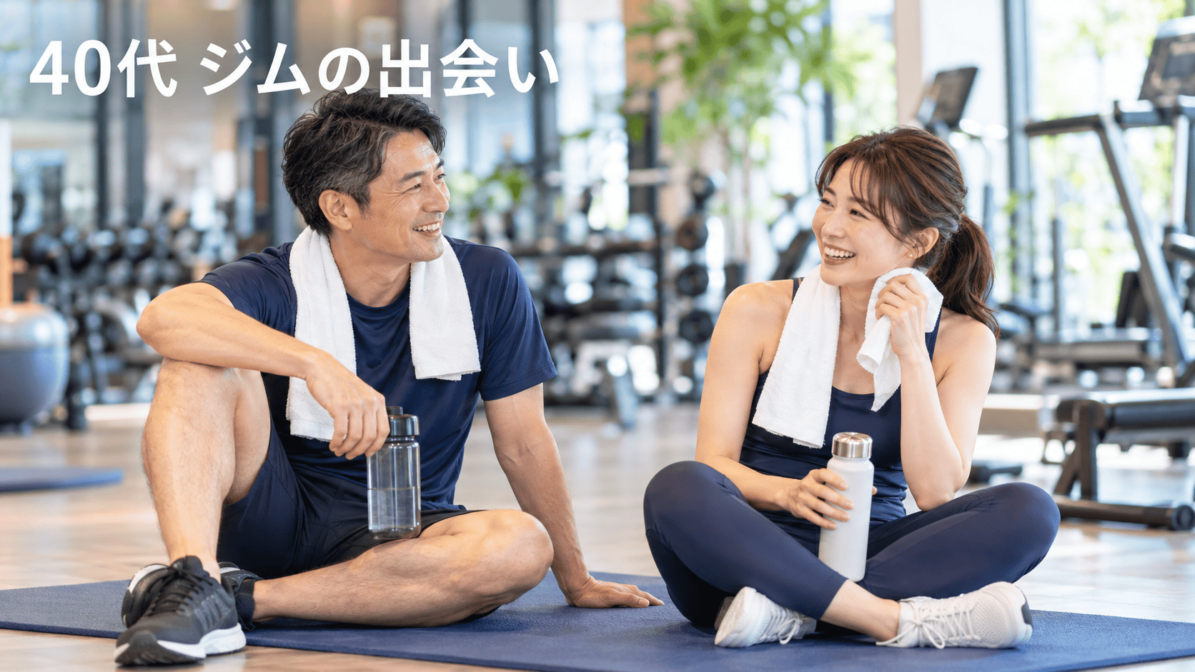 40代からのジムでの交流を表したイラスト。