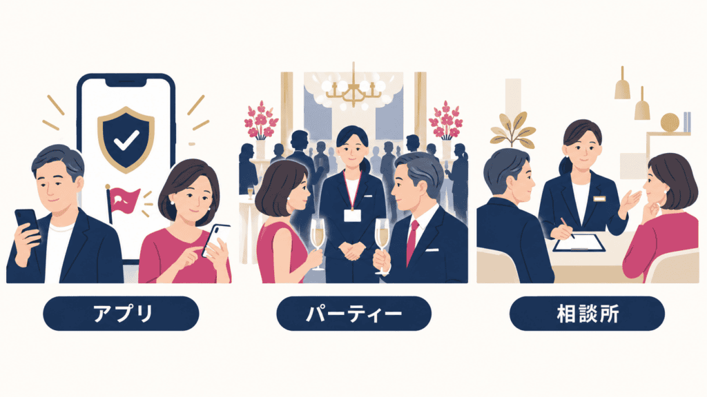 婚活の場ごとの、困ったときに頼れる仕組み。