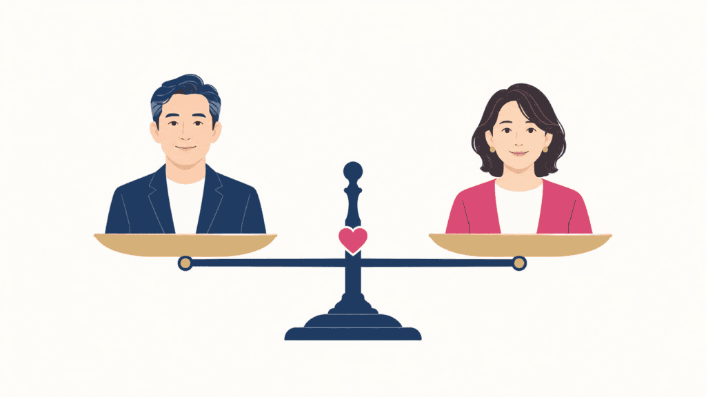 役割を押しつけず、対等に相談できる関係のイメージ。