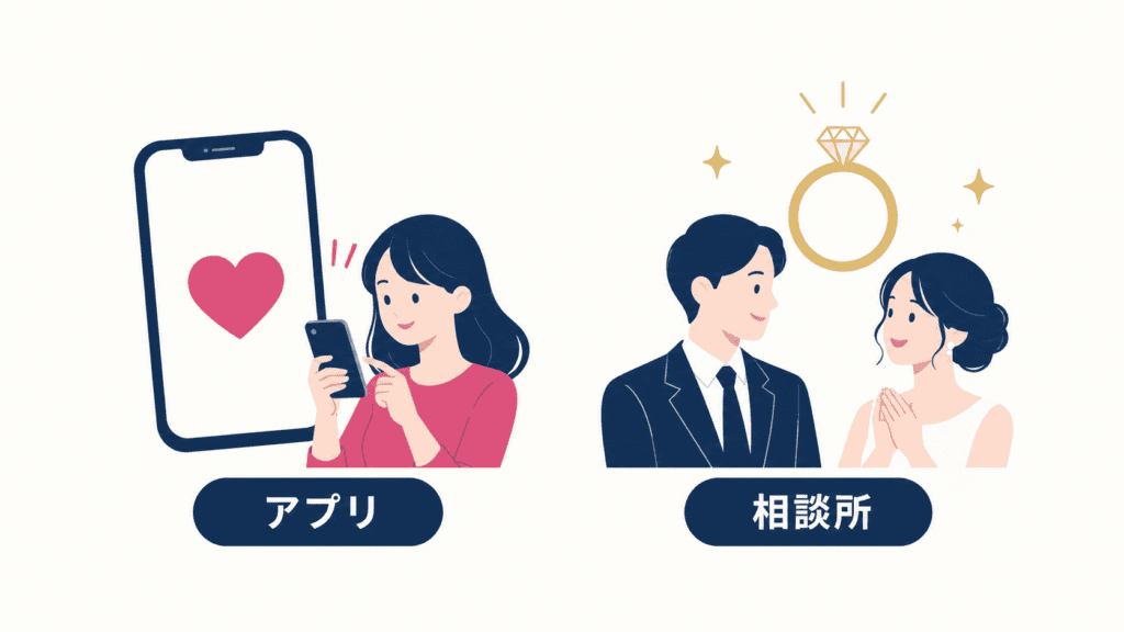 マッチングアプリと結婚相談所を並べた図