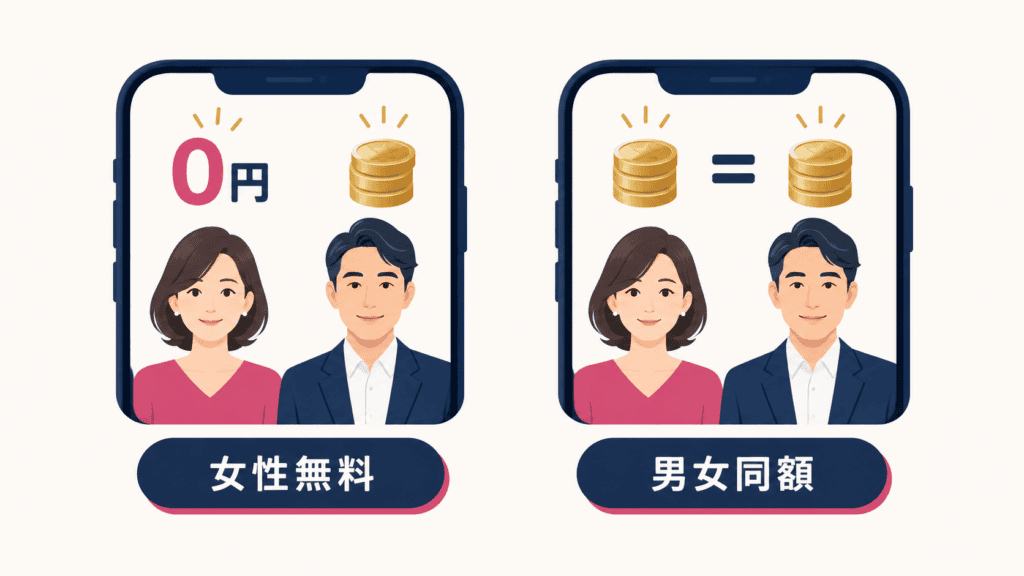 女性無料のアプリと男女同額のアプリの料金の仕組み。