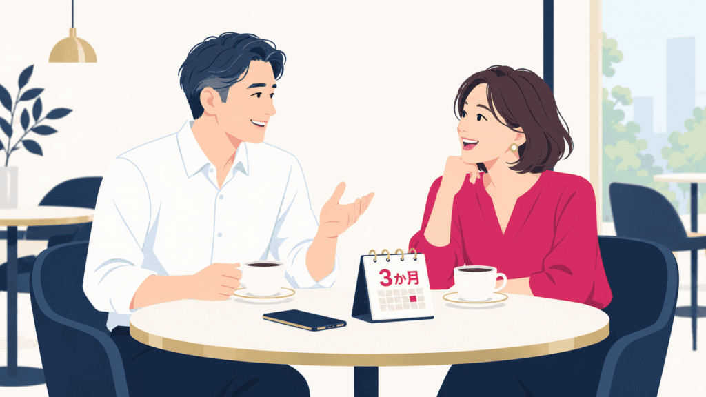 3か月を目安に年齢の下限が高いアプリで出会う40代男性のイメージ。