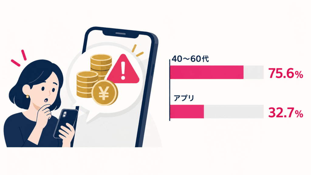 ロマンス詐欺の被害の多くが40〜60代であることを示す図