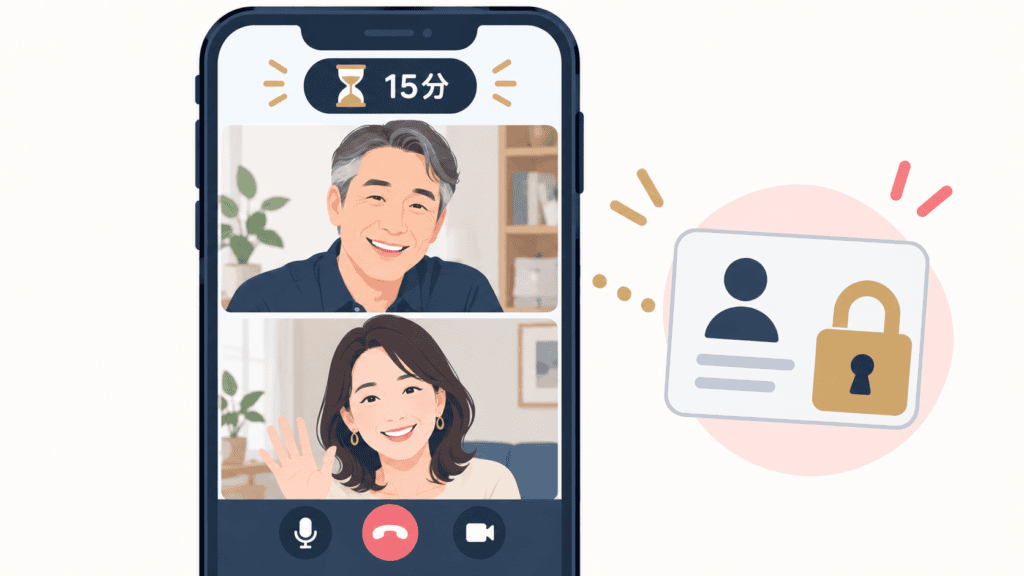連絡先を交換せずに、アプリ内のビデオ通話で顔と声を確かめるイメージ。
