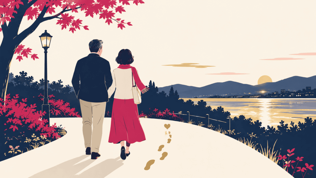 自分たちのペースで関係を進める大人の二人のイラスト。