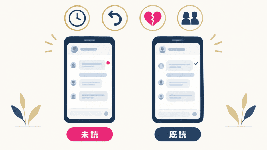 未読と既読の状態と、急に連絡が来なくなる4つの理由を並べた図。