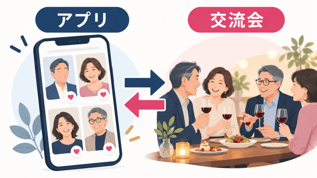 マッチングアプリと対面の交流会という2つの出会い方の対比