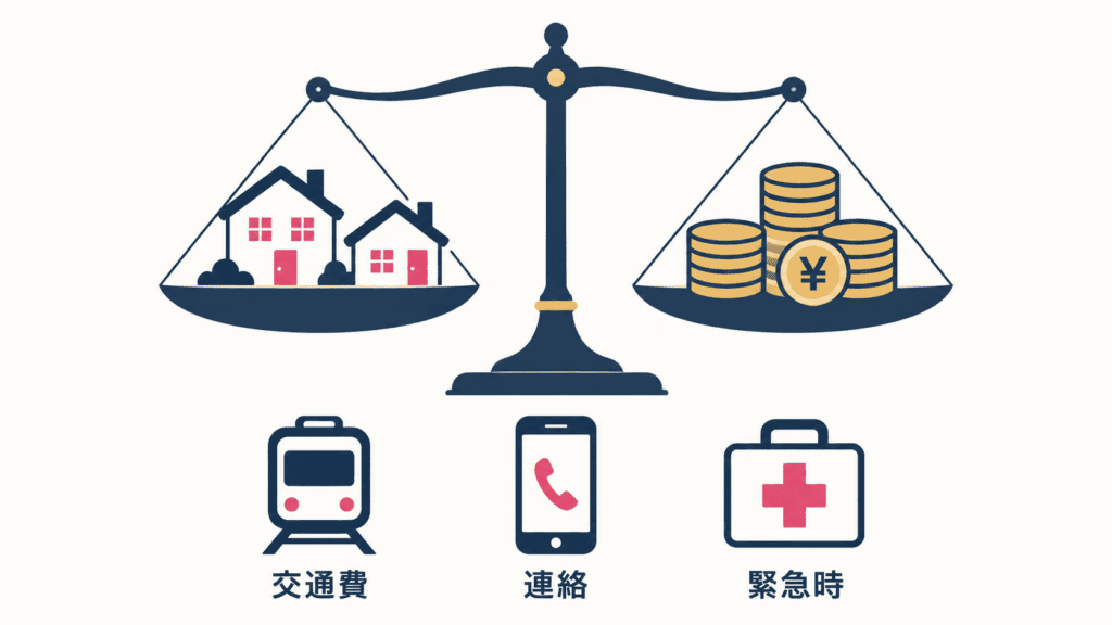 別居婚で増える負担(住まい2つ分の費用・交通費・連絡・緊急時の備え)。