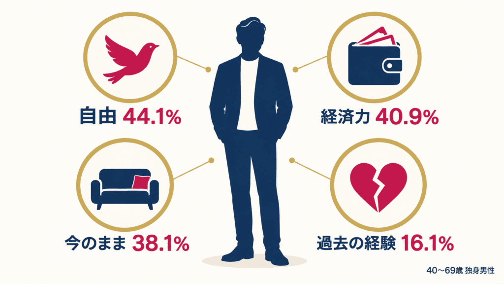 40〜69歳の独身男性が積極的に結婚したいと思わない主な理由。
