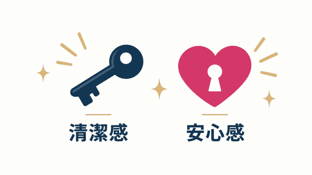 清潔感と安心感を表した鍵と鍵穴のイラスト