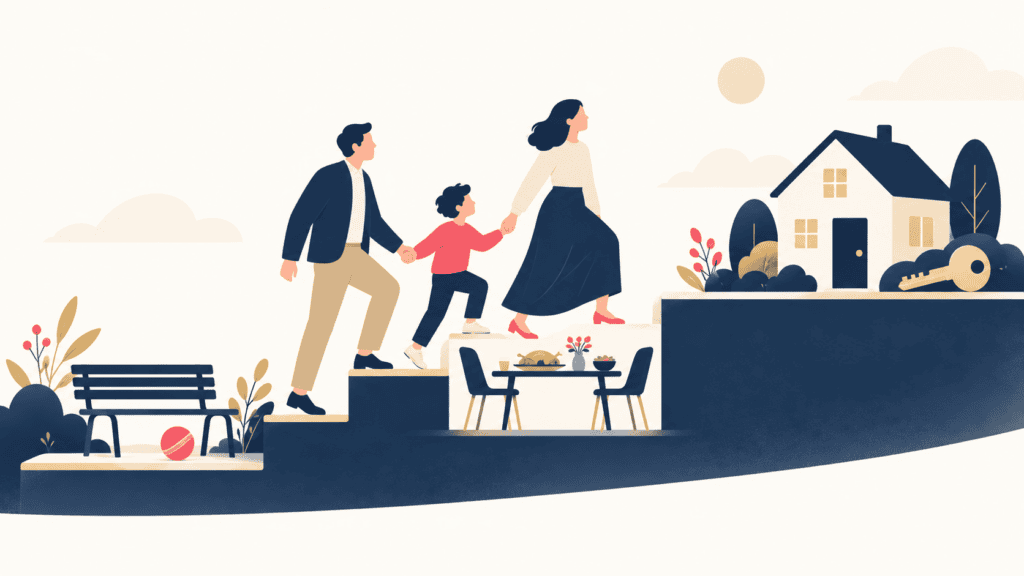 交際から同居まで、子どもと会う時間を段階的に増やしていく様子のイラスト。