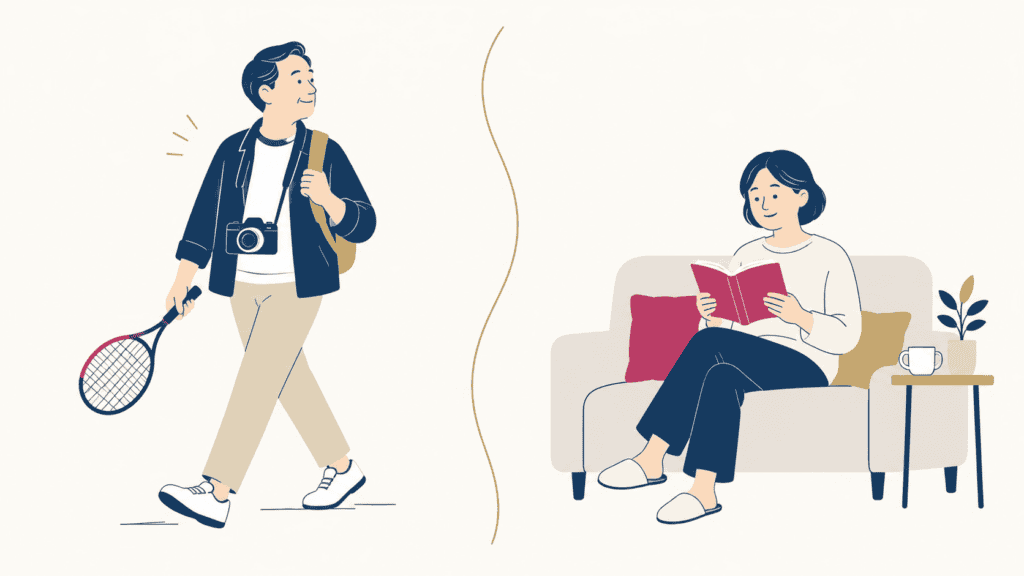 友活を楽しむ時期と、ペースを落として休む時期を並べたイメージ図。