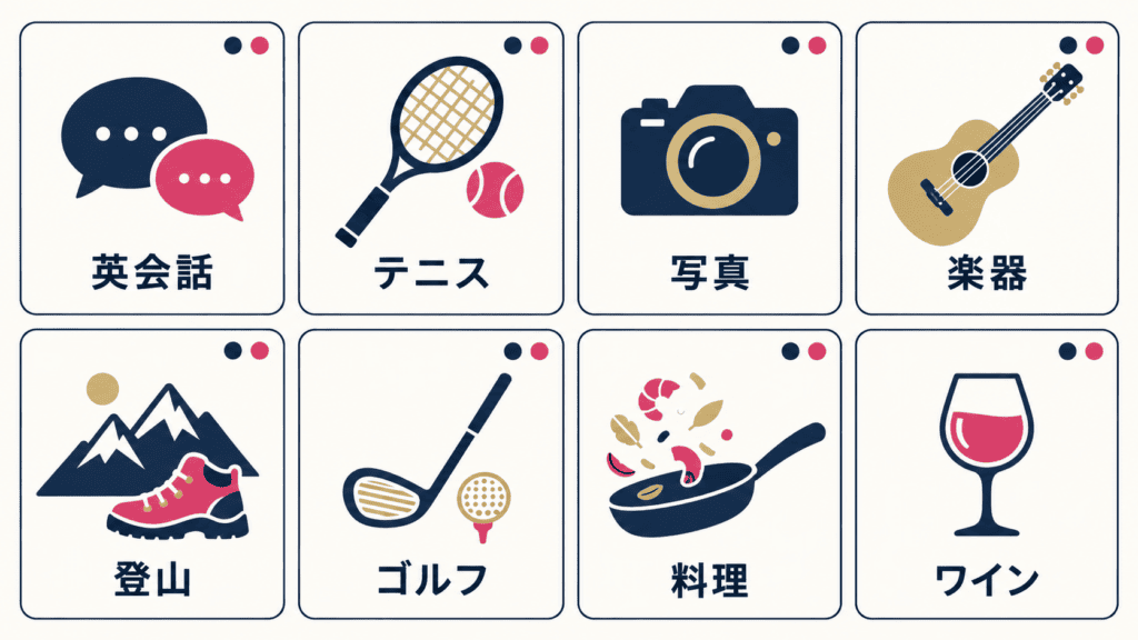 50代におすすめの出会いのある習い事8つのアイコン一覧