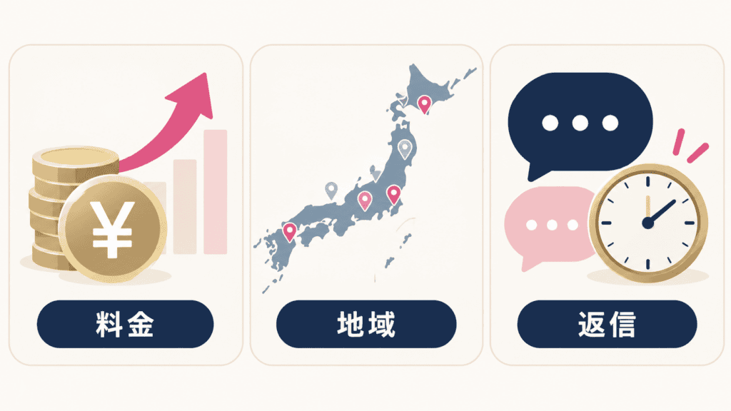 アンジュの悪い口コミに多い3つの点を表したイメージ