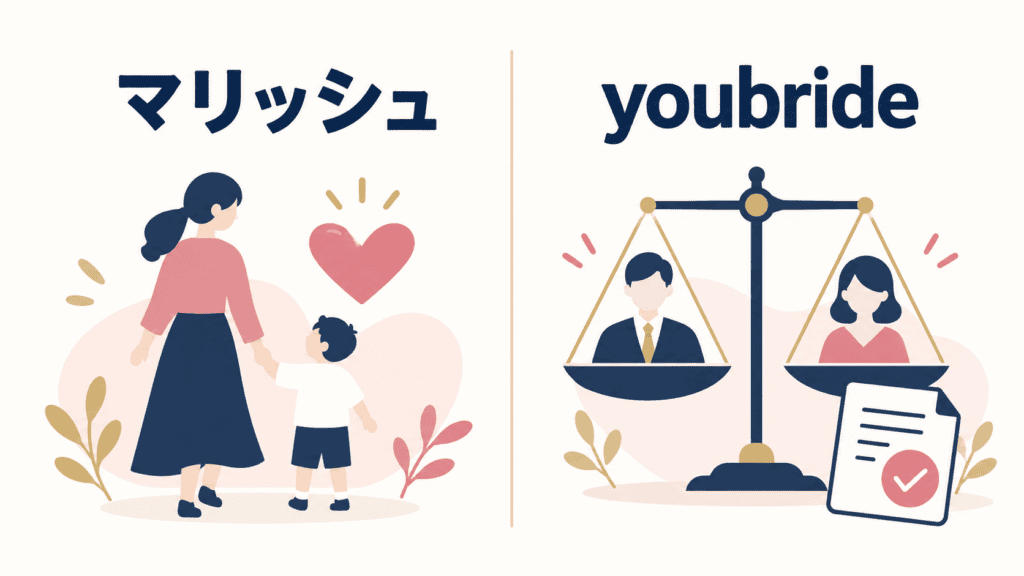 再婚への取り組みと男女同額・独身証明の違いを示した図。