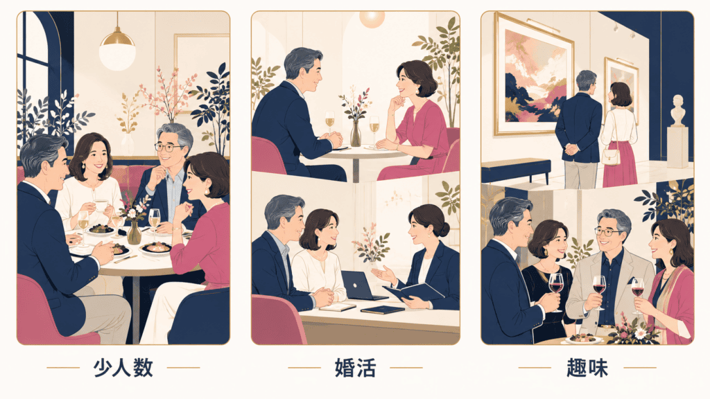 会話の得意さや目的に合わせた、街コン系イベントの選び方のイメージ。