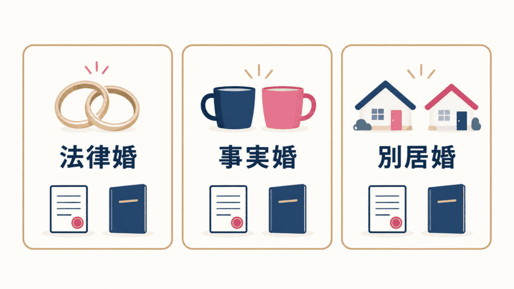 法律婚・事実婚・別居婚の3つの形。