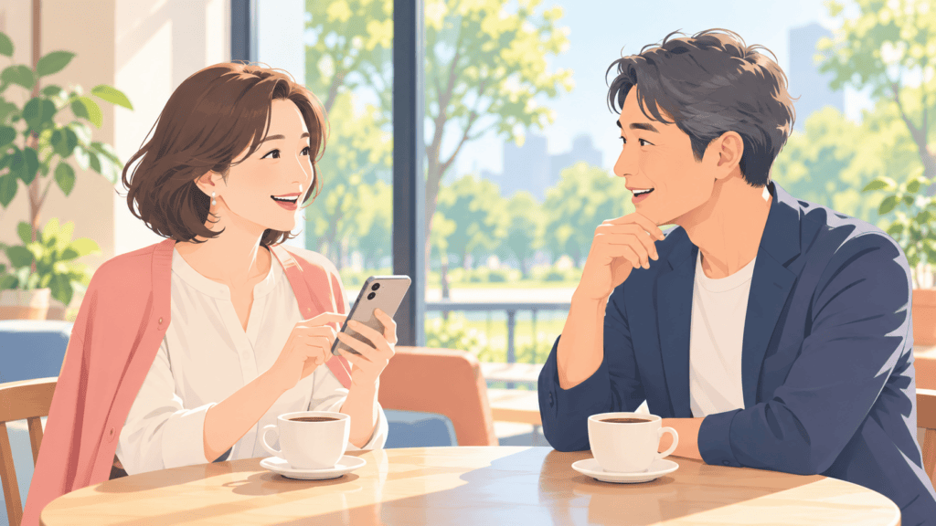 再婚への理解と安全の仕組みで選んだアプリから始まる出会いのイメージ。