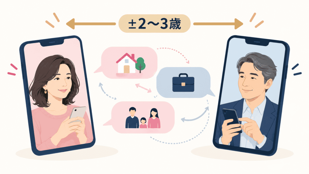 検索の年齢の幅を広げ、暮らし・仕事・家族のことを早めに共有するやりとりのイメージ。