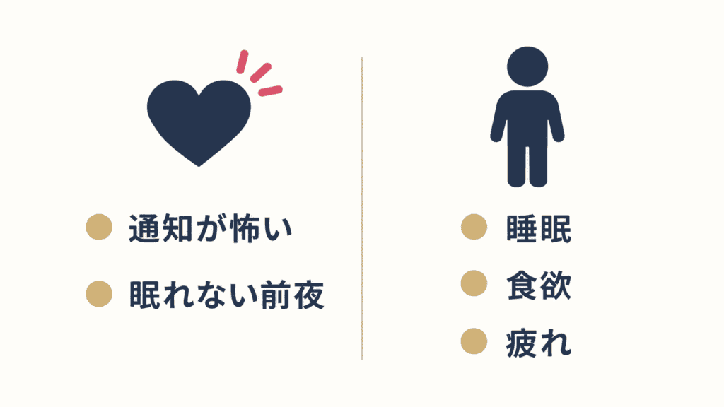 心と体に出る婚活疲れのサインを並べた図。